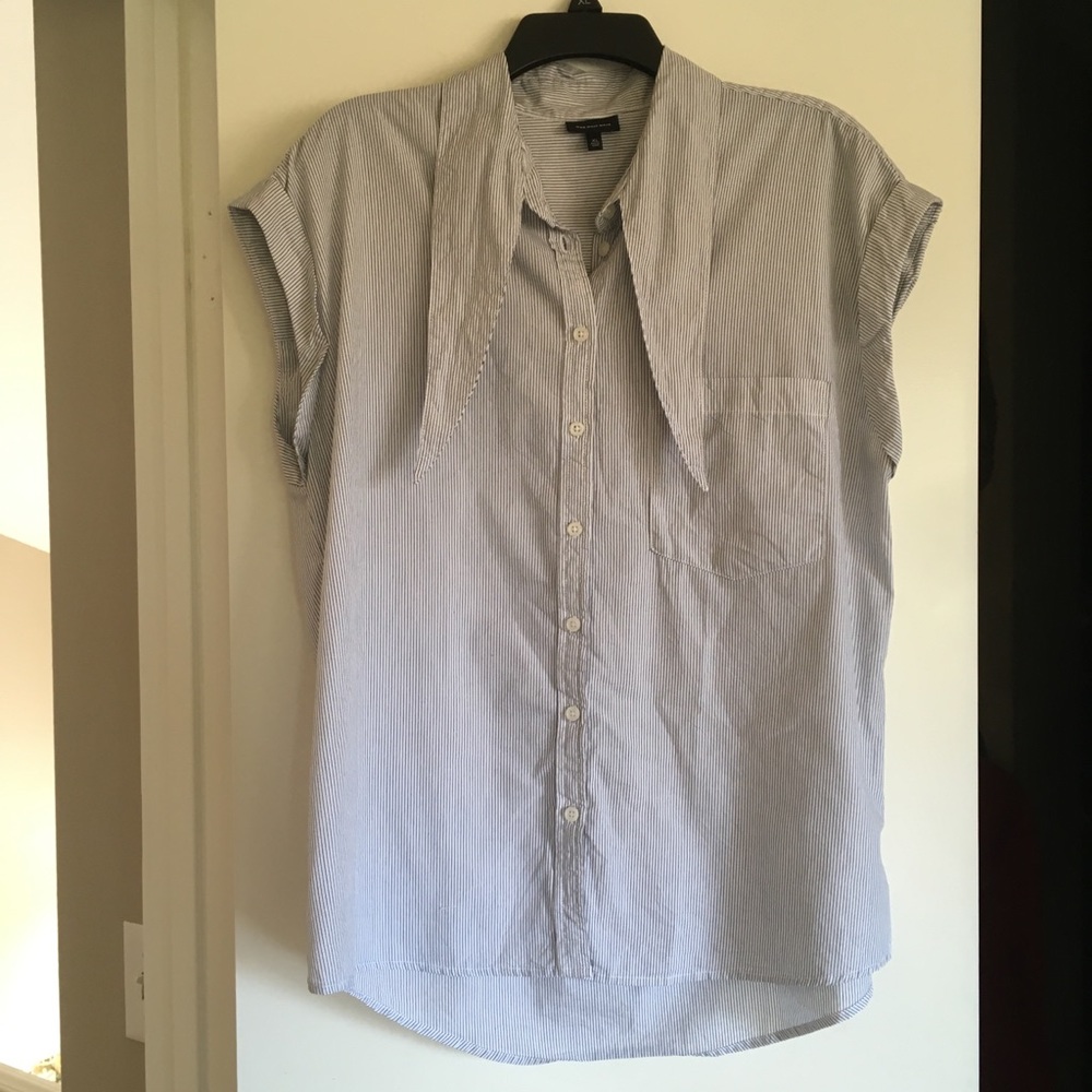 White and black striped blouse with tie